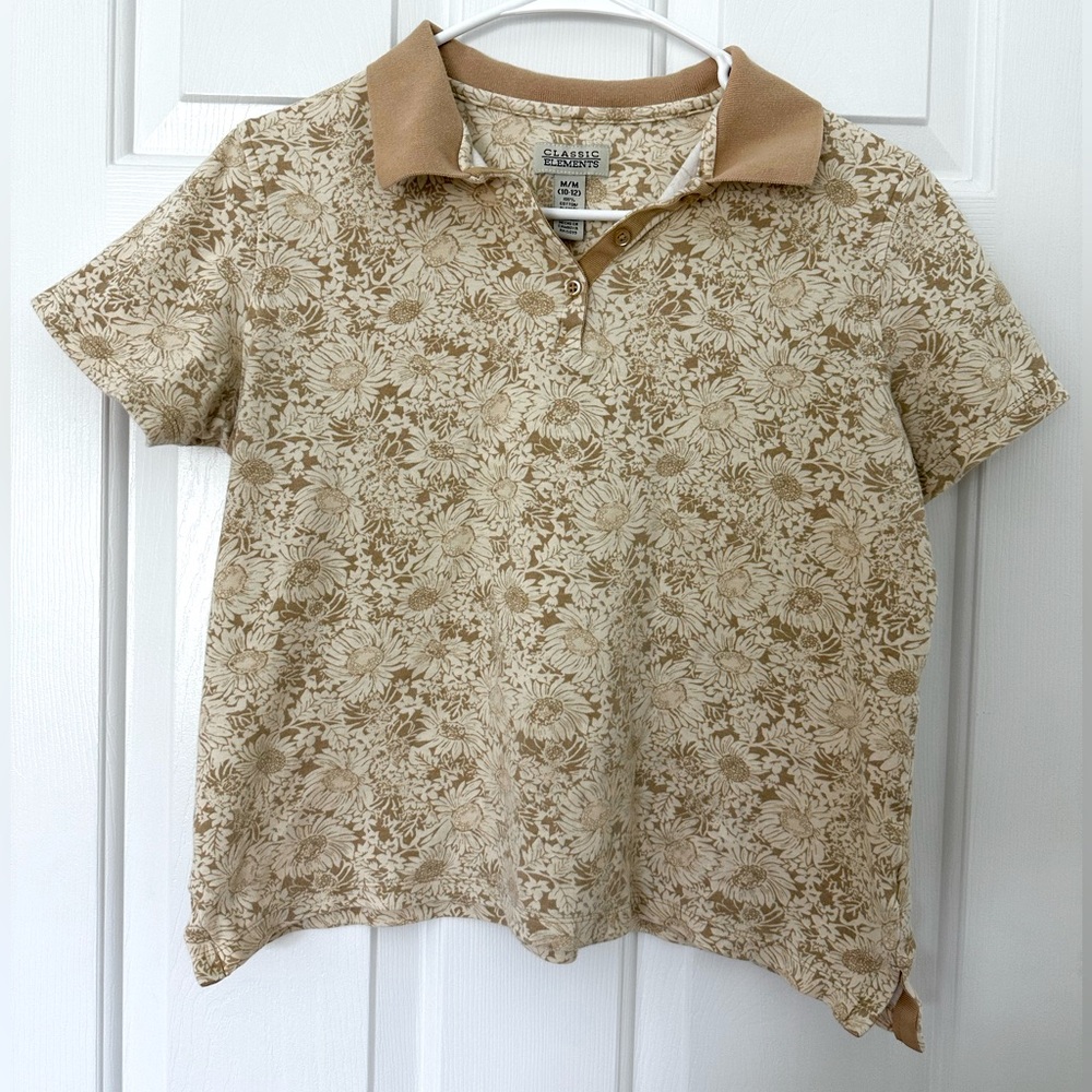 Vintage Classic Elements Floral Polo Shirt - Size M (10-12)